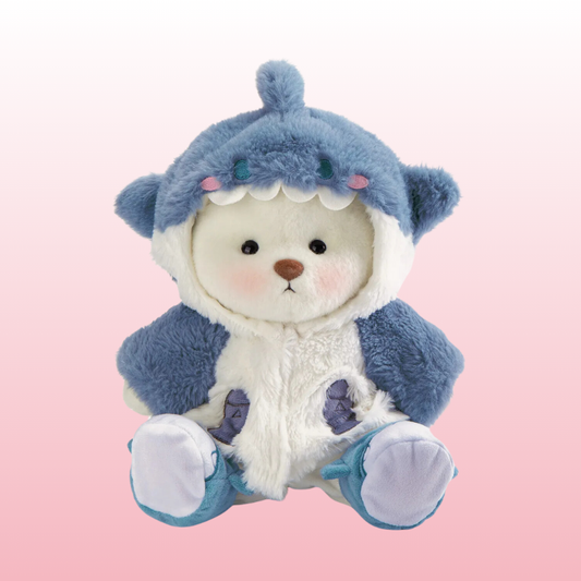 Puffy Bear Tubarão Azul | Adorável Ursinho de Pelúcia Feito à Mão